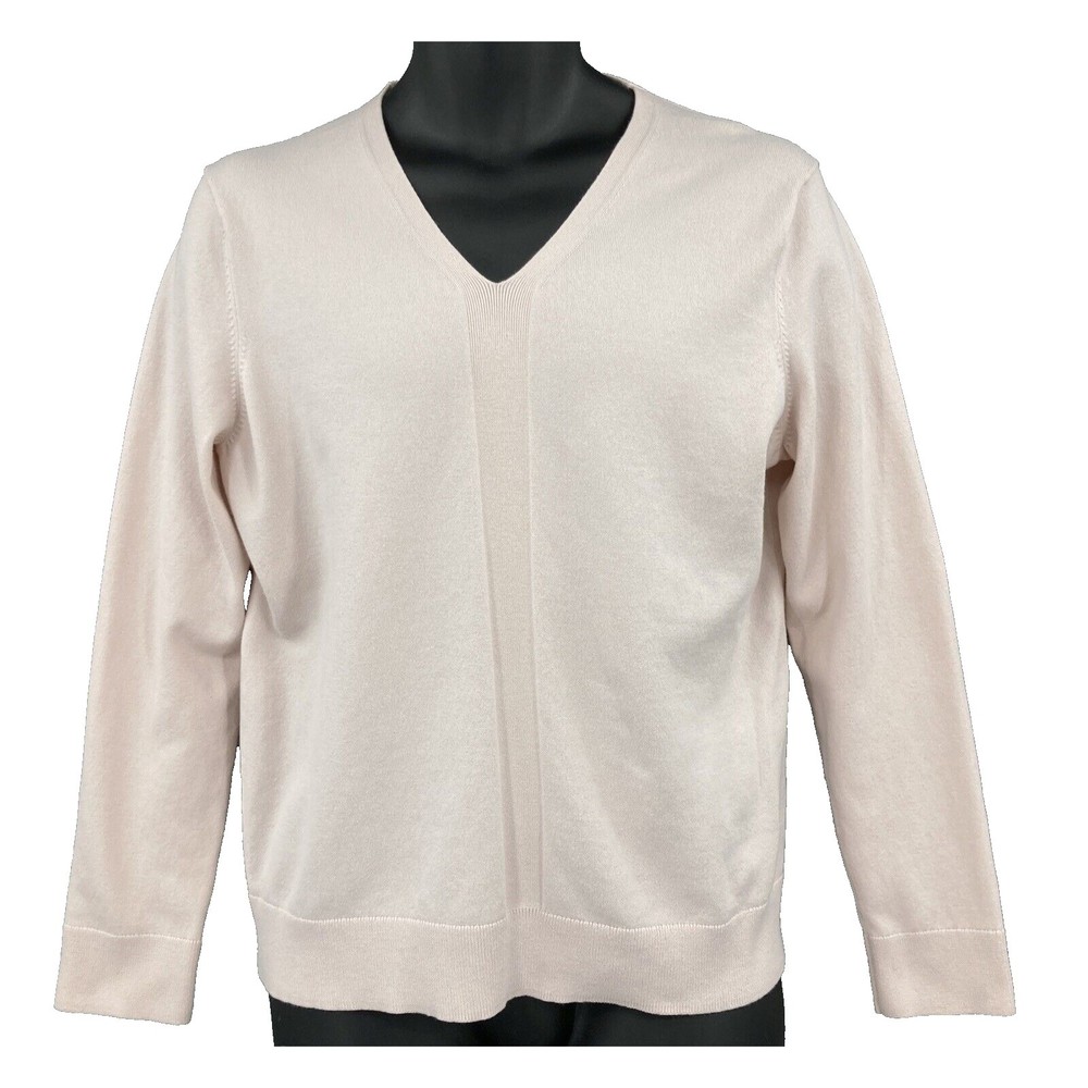 Pastel Pink V-neck Pullover Long Sleeve Sweater Cotton Modal Blend Womens Large